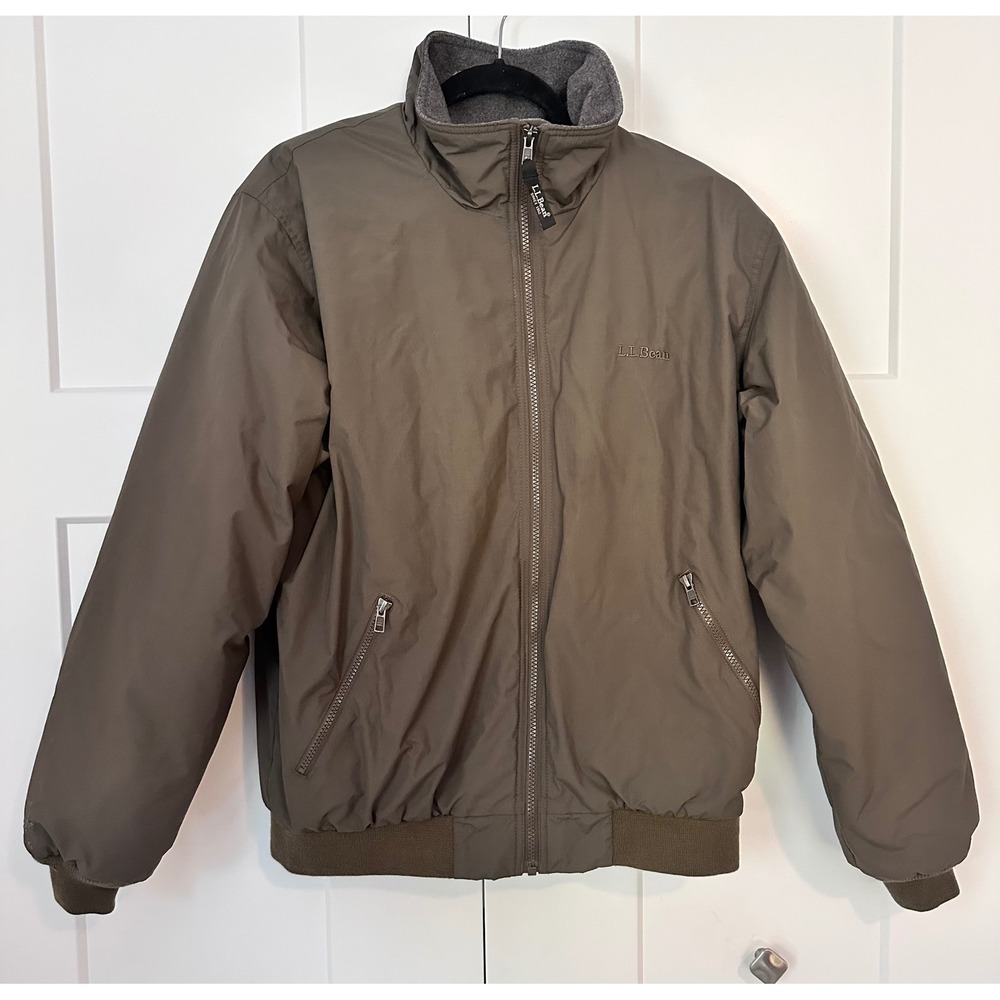 LL Bean Warm Up Jacket Mens Medium Brown Fleece Lined Three Season Bomber 205107